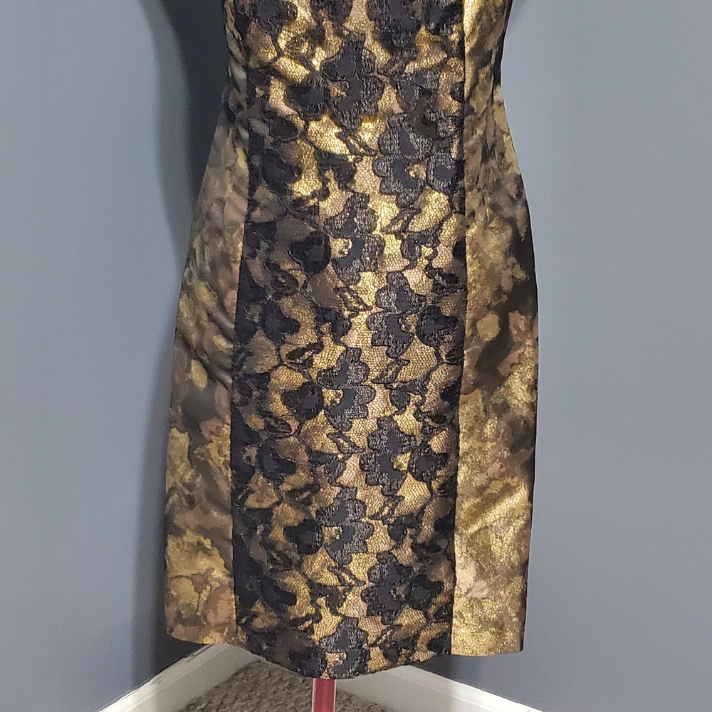 Donna Ricco Black and Gold Lace Midi Shift Sheath Dress - Picture 3 of 7